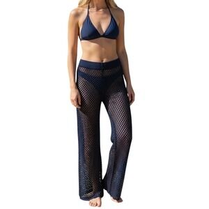 Navy Crochet Wide Leg Beach Pants | Resortcore Swim Cover Up | NWT